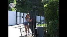 Play Hot blond skirt goes blacken with big sashay