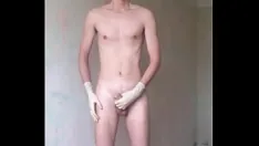 Play Man wanks in medical gloves and cum